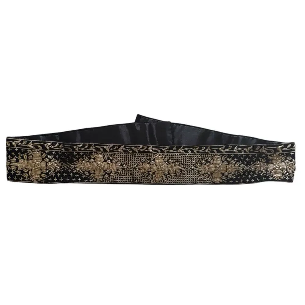 Zardozi Belt Embroidery Silver Metal Thread India Origin Silk Velvet 31”